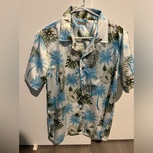 Mens Silk Satin Hawaiian Tropical Beach Vacation Palm Trees Casual Shirt Medium